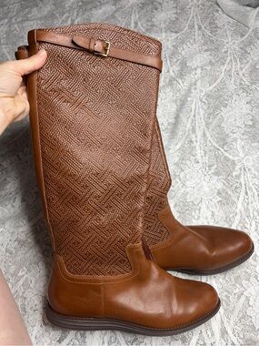 Cole Haan Grand OS Woodbury 10B Weave Leather Tall Boots